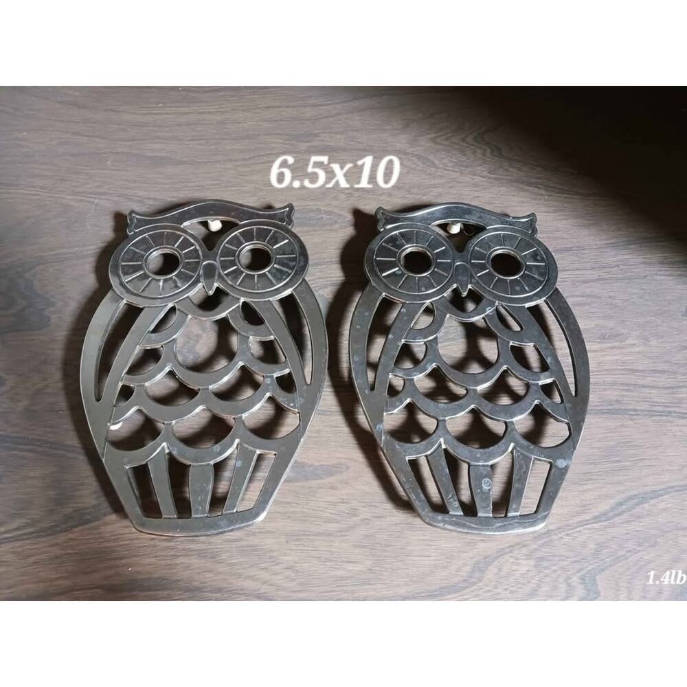 set of 2 Vintage Leonard silverplate owl trivets
